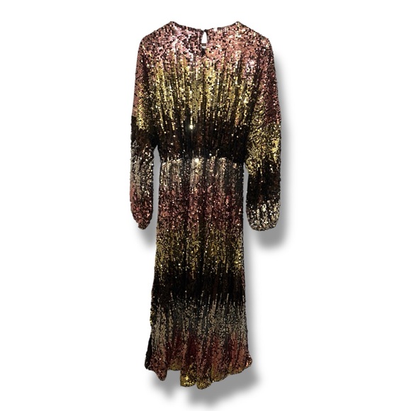 Boohoo Sequin Evening Dress in Gold and Brown Sz 14 - Picture 3 of 4
